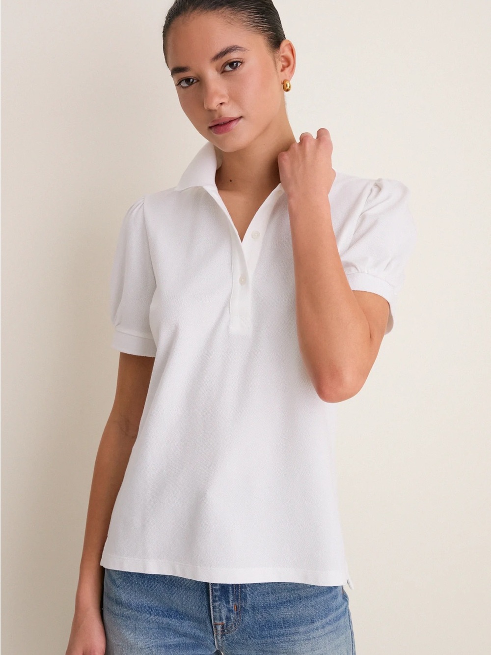 NWT | Tuckernuck White Pique Puff Sleeve Peggy Polo Size L